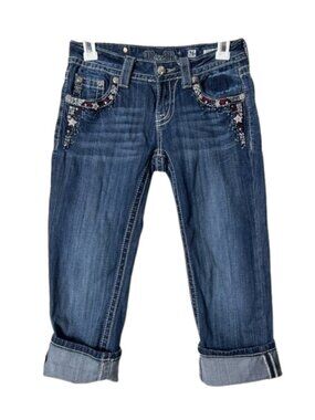 Miss Me vintage cuffed capri low rise star embroidered jeans women's 26